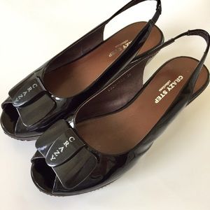 Black Patent Peep Toe Wedged Slingback Sandal S6